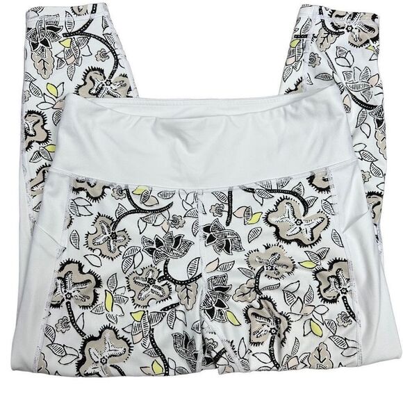 Athleta Affirmation 7/8 Leggings White Black Size L 446686 Floral White - Picture 1 of 4
